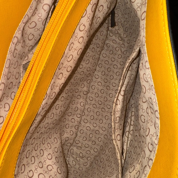 GUESS Brown Monogram Tote with Yellow Handles - Picture 4 of 5